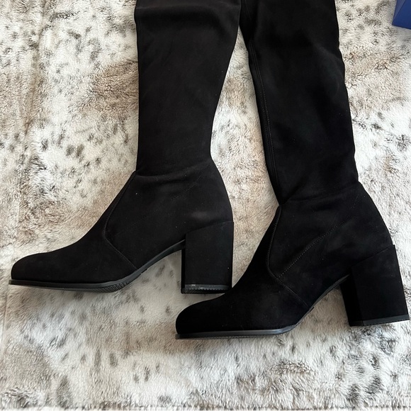 NIB Stuart Weitzman TIELAND Over Knee Suede Black Thigh High Boots w Heel Sz 8.5 - Picture 8 of 16